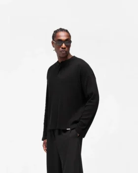Initial Henley Waffle T-shirt met lange mouwen
